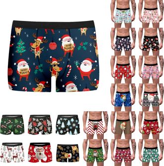 Generic Boxers for Men Christmas Boxer Shorts Xmas Funny Christmas Print Boxer Shorts Novelty Holiday Stretch Briefs Santa Deer Socks Pattern Underwear Trunks