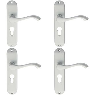 Loops 4x PAIR Curved Handle on Chamfered Euro Lock Backplate 180 x 40mm Satin Chrome