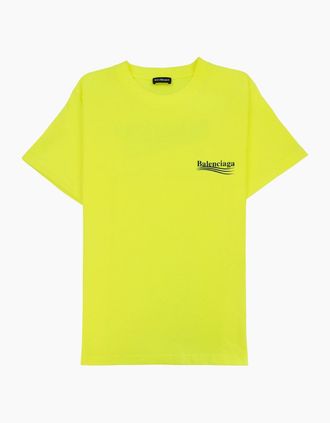 Balenciaga Mens Balenciaga Political Campaign Slim Fit T-shirt Neon Yellow - Size: 40