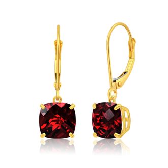 MAX + STONE Solid 10k Yellow or White Gold 8mm Cushion Cut Dangle Gemstone Earrings