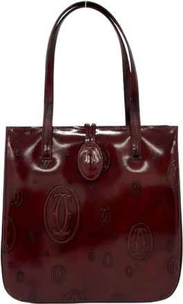 Cartier Wine Red Patent Leather Handbag Tote Bag (Pre-Owned)