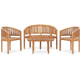 Berkfield Home 4 Piece Banana Garden Lounge Set Solid Teak Wood in Brown