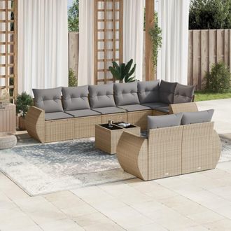 vidaXL Set De Sof&aacute;s De Jard&iacute;n 9 Pzas Con Cojines Rat&aacute;n Sint&eacute;tico Beige Vidaxl