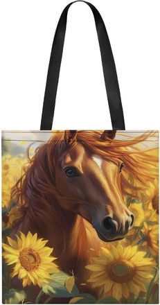 Generic Brown Horse with Sunflowers Womens Tote Casual Shopping Bag Lightweight Shoulder Bags Hobos Handbag for Work Travel Daily 35x40cm