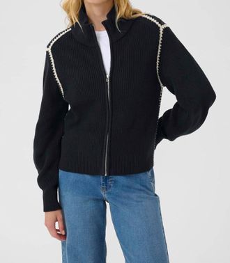Part Two Semra Cardigan In Dark Navy/white Cap Grey