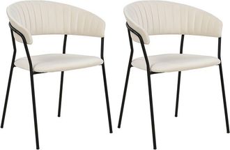 Beliani Beliani - Set of 2 Modern Dining Chairs Fabric Velvet Upholstered Seat with Armrests Curved Back Black Legs Off-White Mariposa