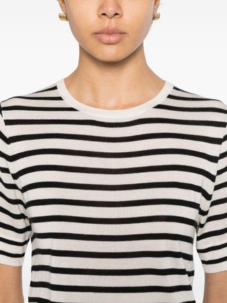 Soft Goat Striped Silk and Cashmere T-Shirt - Black