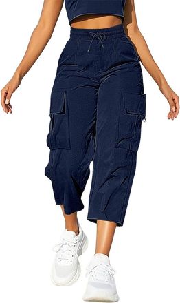 Generic Cargo Pants Women Cropped Trousers Women Summer Cargo Capri Joggers Drawstring Y2k Baggy Workwear Pants Ladies Casual Relaxed Walking Combat Streetwea