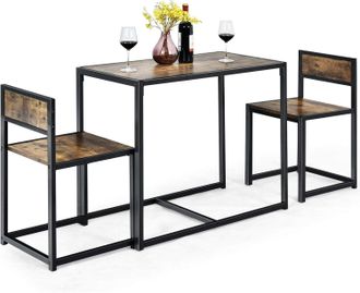 Costway Costway Juego De Mesa Y 2 Sillas De Comedor Grupo De Mueble Con Marco De Metal Para Bar Habitaciones Peque&ntilde;as Cocina Bistr&oacute; Marr&oacute;n