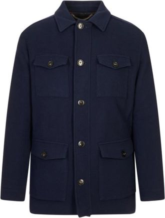 Canali Button-up Multi-pocket Jacket - Heren - Zomerjassen - Blauw - L - Jassen