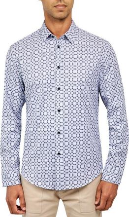 Brooklyn Brigade Slim Fit Stockton Square Geo Recycled 4-Way Stretch Performance Long Sleeve Shirt in Black/grey at Nordstrom, Size Xx-Large