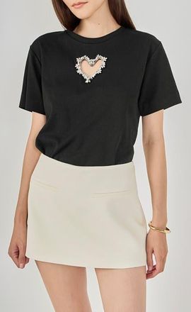 endless rose Rhinestone Trim Heart Cutout Relaxed Fit T-Shirt in Black at Nordstrom, Size X-Small