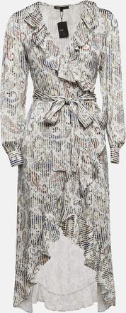 Maje Grey/multicolor Paisley Print Crepe Midi Wrap Argent Dress
