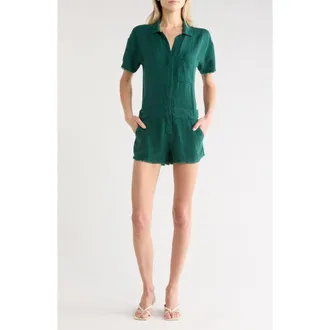 Young Fabulous & Broke Felix Raw Edge Linen Blend Romper in Rainforest Pigment at Nordstrom Rack, Size X-Small