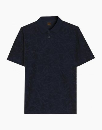 HUGO BOSS Mens Hugo Boss Mens Navy Floral Jacquard Polo Shirt - Black - Size: 44