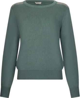 Liu Jo Trui met ronde hals en kralen - Dames - Ronde hals truien - Groen - XL - Truien & Vesten