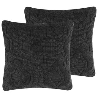 Beliani Conjunto De 2 Cojines De Algod&oacute;n Gris Oscuro 45 X 45 Cm Patr&oacute;n Texturizado Paika