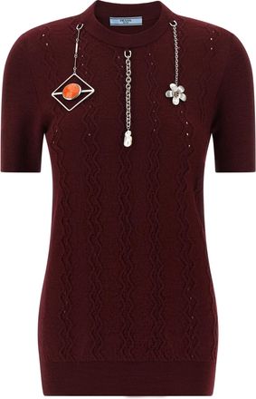 Prada Bordeaux Virgin Wool Womens Cardigan
