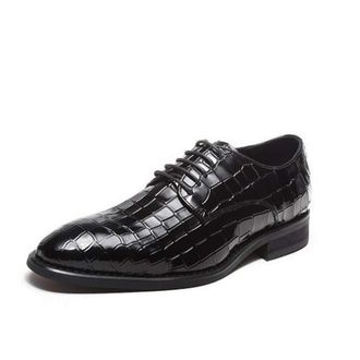 Generic Formal Shoes for Men Lace Up Crocodile Embossed Derby Shoes Leather Resistant Non Slip Block Heel Rubber Sole Business(Black,7.5 UK)