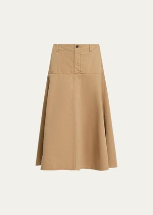 Vince Washed Cotton Twill Full Midi Skirt