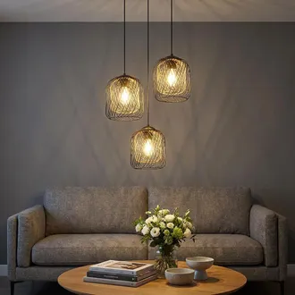Globo Lighting Lampada A Sospensione A Led, Lampada Da Sala Da Pranzo, Struttura A Griglia In Metallo Nero, Altezza 150 Cm