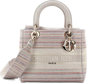 Dior Lady D-Lite Bag Embroidered Canvas Medium satchel - Beige