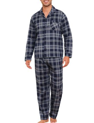 Mia Lucce MIA LUCEE Mens Pyjamas Set Flannel Cotton Pyjamas for Men Plaid Top and Drawstring Bottoms 2 Piece Winter Cotton Mens Nightwea M-XXL
