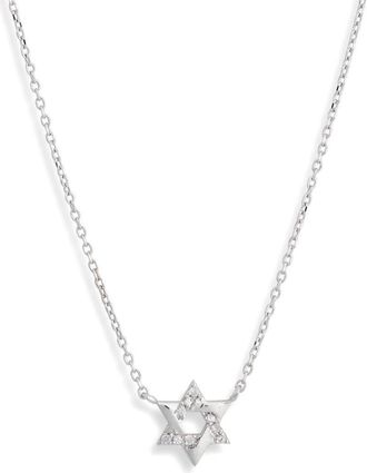 Anzie Love Letter Pavé Diamond Star of David Necklace in Silver at Nordstrom, Size 16