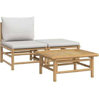 vidaXL Vidaxl - Set Salotto da Giardino 3pz con Cuscini Grigio Chiaro Bamb&ugrave;