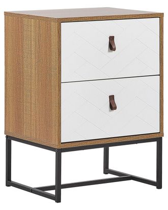 Beliani Mesita de noche 2 cajones marr&oacute;n claro blanco
