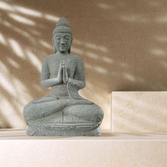 Wanda Collection Estatua Jard&iacute;&shy;n Exterior Buda Piedra Volc&aacute;nica Posici&oacute;n Rezo 1 M