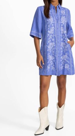 Johnny Was Camille Kimono Sleeve Linen Shirt Dress In Baja Blue