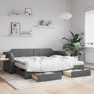 vidaXL Sof&aacute; Cama Nido Con Cajones Tela Gris Oscuro 90x190 Cm Vidaxl