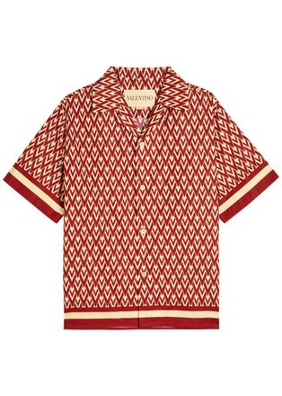 Valentino Garavani Toute La V Printed Cotton-poplin Shirt - Red - 46 (IT46 / S)