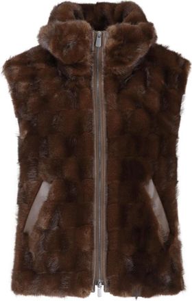Pinko Brown Faux Fur Zip Vest