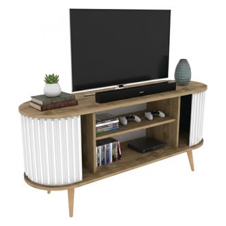 Dmora Dmora - Mueble De Televisi&oacute;n Aludra, Aparador De Sal&oacute;n, Mueble Bajo Para Tv, Base De Pared Equipada, 140x43h64 Cm, Roble Y Blanco, Con Embalaje Reforz