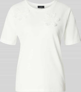 Monari Regular Fit T-Shirt mit floralem Zierbesatz in Weiss, Gr&ouml;&szlig;e 34