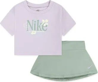 Nike Wild Flower Dri-FIT Graphic T-Shirt & Skort Set in Steam at Nordstrom, Size 12M