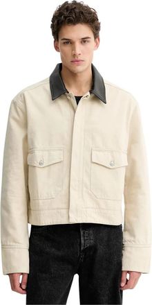 Nanushka Nowell Denim Jacket met Lederen Details - Heren - Zomerjassen - Beige - 2XL - Denim - Jassen