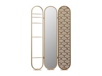 Vente-Unique Biombo espejo art d&eacute;co de metal - 3 paneles - L. 117 x A. 175cm - Dorado - MAVICA