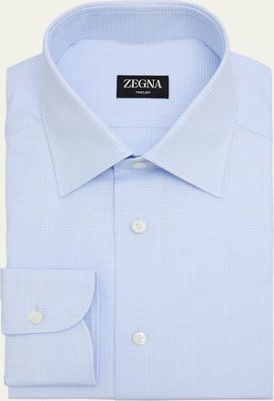 Ermenegildo Zegna Mens Trecapi Cotton Micro-Check Dress Shirt