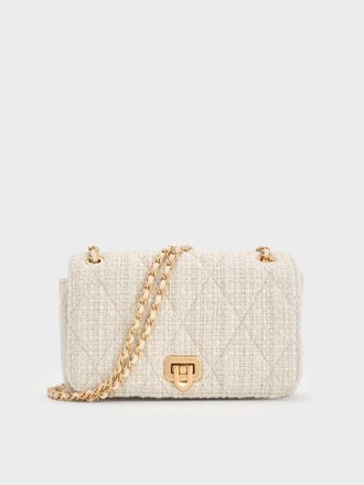 Charles & Keith Arwen Tweed Diamond-Quilt Shoulder Bag