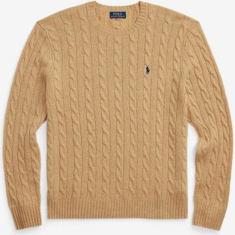 Polo Ralph Lauren Zopfstrick-Rundhalspullover aus Wolle und Kaschmir Pony