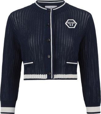 Philipp Plein Gebreid Vest Hexagon Hexagon - Dames - Vesten - Blauw - L - Katoen - Truien & Vesten