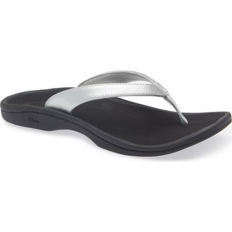 Olukai Ohana Flip Flop in Silver/Black at Nordstrom, Size 11
