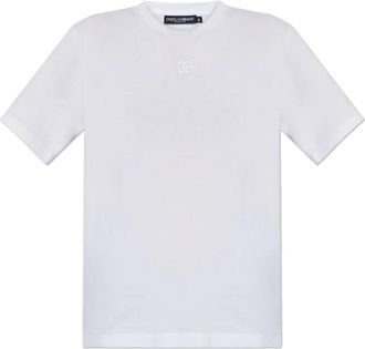 Dolce & Gabbana Recht gesneden T-shirt met DG-borduurwerk - Dames - T-shirts - Wit - 2XS - Katoen - Tops