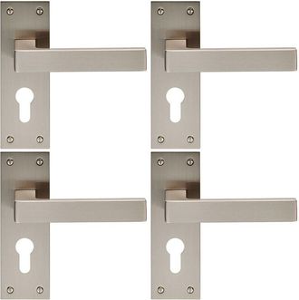 Loops 4x PAIR Straight Square Handle on Euro Lock Backplate 150 x 50mm Satin Nickel