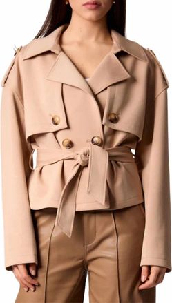Blue Revival Charli Cropped Scuba Trench Coat In Camel