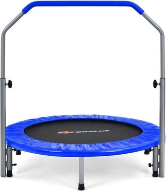 Costway Mini Cama El&aacute;stica Plegable 101 Cm, Trampol&iacute;n Fitness Con Empu&ntilde;adura Regulable En 4 Alturas, Capacidad De Carga 150 Kg (azul) - Costway