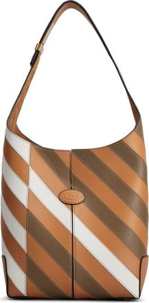 Tod's Millerighe Stripe Leather Tote in Cuoio/Bianco at Nordstrom